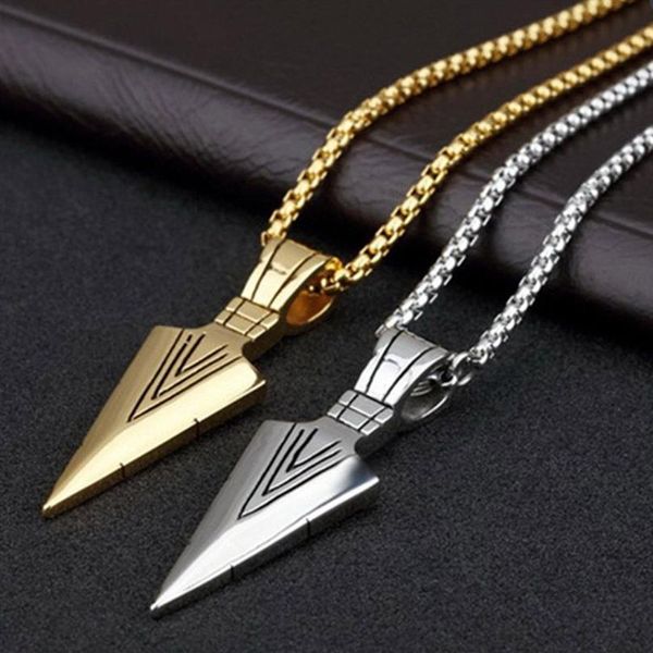 Mode hommes Vintage fer de lance flèche or pendentif homme collier chaîne de luxe spécial Surf vélo en acier inoxydable bijoux 289b