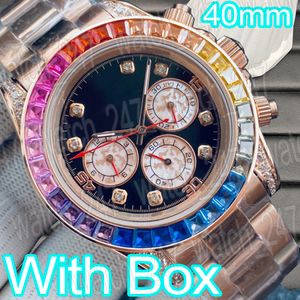 Reloj para hombre de moda Diseñador de lujo Relojes de arco iris Diamante 40 mm 6 manos Reloj para hombre 316 Acero refinado Banda de goma italiana Esfera de cristal Automático Luminoso a prueba de agua