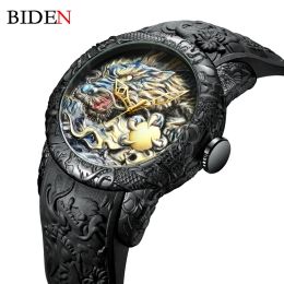 Relojes de moda para hombre, reloj de cuarzo con diseño de dragón, correa de silicona, reloj de pulsera deportivo resistente al agua, reloj Masculino