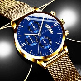 Mode hommes montres de luxe hommes en acier inoxydable maille ceinture Quartz poignet homme affaires décontracté en cuir Relogio Masculino