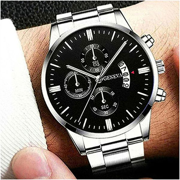 Mode hommes montres de luxe argent acier inoxydable Quartz montre-bracelet homme d'affaires montre pour hommes calendrier horloge Reloj Hombre B2