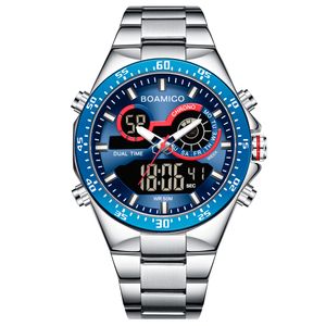 Fashion Mens Horloges Roestvrij staal Sport Analoog-Digital Blue Quartz Automatisch Horloge Mannelijke Montre de Luxe