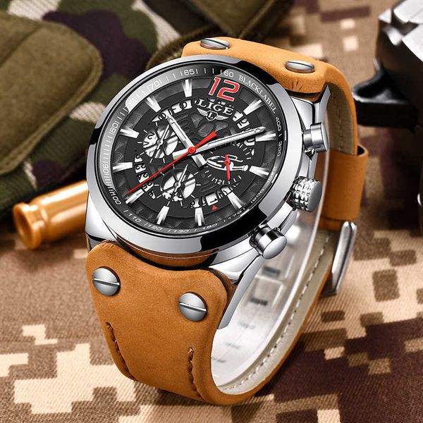 Relojes de moda para hombre, reloj de lujo de marca superior para hombre, reloj de pulsera de cuarzo de cuero informal para hombre, cronógrafo deportivo resistente al agua 210527