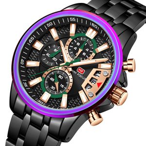 Mode Mens Horloges Top Waterdichte Kwartsklok Chronograaf Sports Business Horloge Heren Relogio Masculino Purple