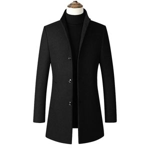 Gabardina para hombre, chaqueta cortavientos a la moda para hombre, abrigo largo para hombre de talla grande 3xl 4xl, abrigo con cuello levantado, ajustado, informal, de lana negra para hombre