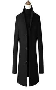 Chaqueta cortavientos a la moda para hombre, abrigo largo para hombre de talla grande 3xl 4xl, gabardina con cuello levantado, abrigo de lana negro informal ajustado para hombre 1856369