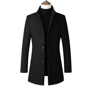 Fashion Mens Wind Breakher Jacket Long Overcoat Men Plus Maat 3xl 4xl Trench Coat Stand Stand Kraag Slim Casual Black Wool Male14271137