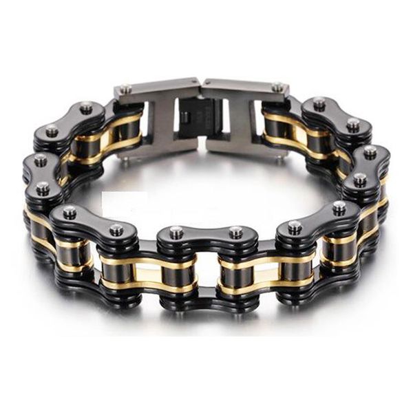 Mode Hommes Femmes Biker Chaîne De Vélo Bracelets Bijoux Or Noir Orange Bleu Plaqué En Acier Inoxydable Moto Vélo Lien Chaîne 237A