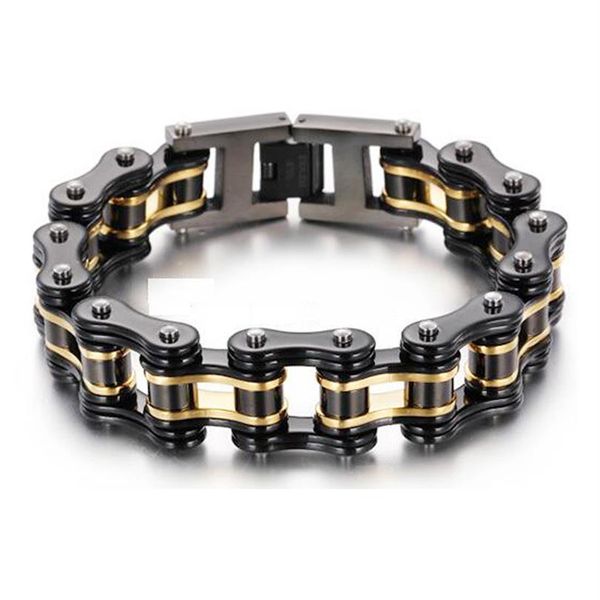 Moda para hombre Mujeres Biker Bike Cadena Pulseras Joyería Oro Negro Naranja Azul Plateado Acero inoxidable Motocicleta Bicicleta Cadena de eslabones 255S