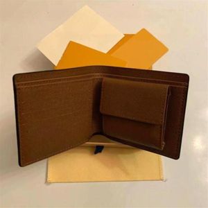 Mode hommes femmes portefeuille marco porte-carte porte-monnaie portefeuilles courts doublure en cuir véritable marron lettre vérifier toile275h