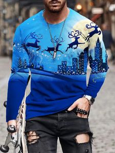 Mode Heren Y2K tops Casual Lange Mouw Ronde Hals T-shirt 3D Afdrukken Kerst Grafische t-shirts Straat Kleding 240130