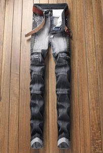 Fashion Mens Zipped Slim Fit Jeans Designer Motocycle Biker pantalon pantalon de la jambe droite pantalon de grande taille JB7 JB713283555