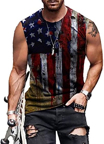 Moda MensT-Shirt 4 de julio Camisas Mens Muscle Tank Top 1776 Sin mangas Graphic Gym Workout American Flag Shirt