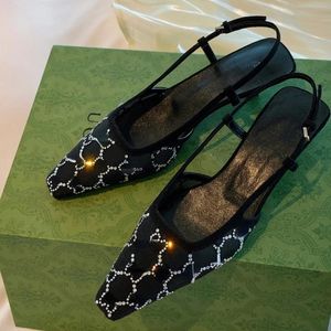 Sandalias de tacón de aguja con diamantes de imitación de malla de moda estilo pasarela zapatos de diseñador para mujer punta cuadrada