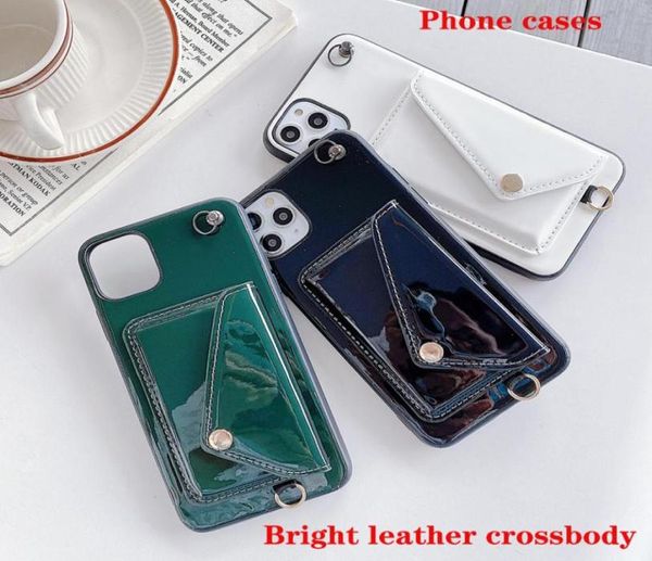 Sac de messager de mode en cuir brillant étuis de protection de téléphone portable couverture arrière de portefeuille de carte pour iPhone 6S 7 8 Plus X XR XS 11 12 Pro M52799834