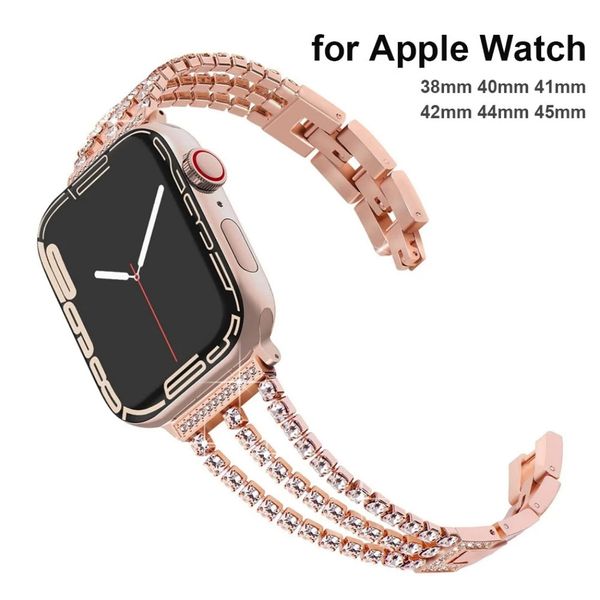 Bracelet de mode en métal avec diamants et strass pour Apple Watch Band Ultra 49mm 45mm 38/42mm 40mm 44mm Femmes iWatch 8 7 6 Se 5 4 3 Bracelet