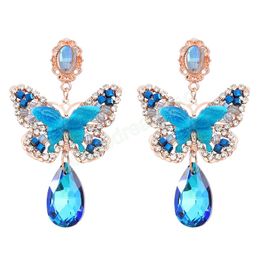 Mode Metall Blau Strass Schmetterling Ohrringe frauen Elegante Schöne Baumeln Ohrringe Bankett Schmuck Zubehör