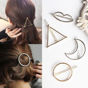 Pinza de pelo de Metal a la moda, accesorios para el cabello para mujer, horquilla de Metal geométrica hueca dorada y plateada minimalista, pinza para el pelo, triángulo circular