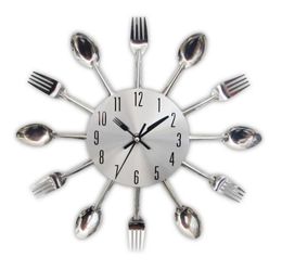 Relojes de pared de la cocina de moda de moda 2019 Nuevas llegadas Creative Spoon Fork de cuarzo Europeo Moderno Diseño Caballos de decoración del hogar Y2001106032386