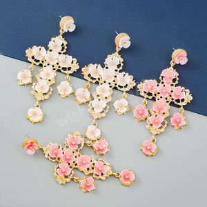 Mode métal résine fleur croix boucles d'oreilles femmes exagéré boucles d'oreilles Banquet bijoux accessoires