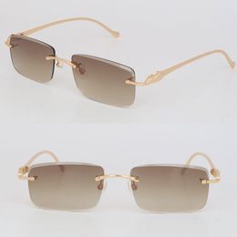 Moda Metal Sin montura 0061O Gafas de sol para mujer Diseñador Corte de diamante Gafas de sol Protección Diseño al aire libre Gafas de sol de oro Cuadrado grande Tamaño óptico 57-18-135MM