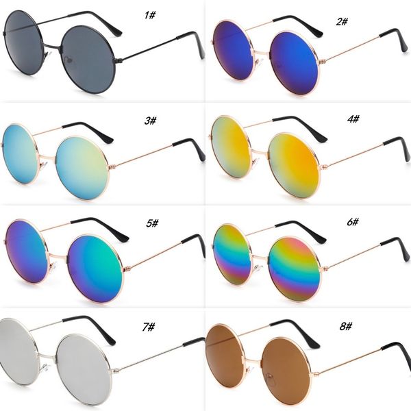 Lunettes de soleil rondes en métal pour hommes, monture Cool, avec lentilles miroir, 9 couleurs, vente en gros