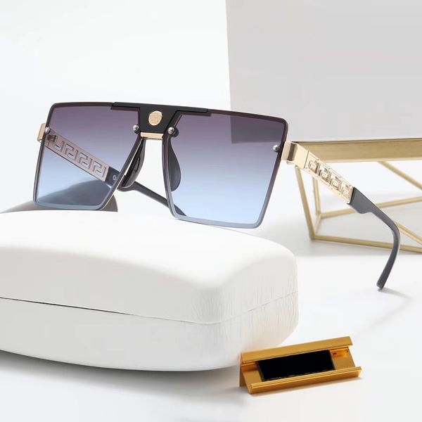 Moda gafas de sol de metal diseñador hombre para mujer sombras marcos cubiertos sin montura forma de escudo lentes degradados conducción al aire libre polarizador rosa marrón playa con caja de regalo
