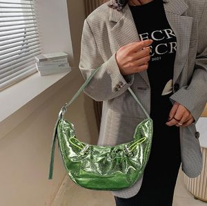 Bolsos de hombro de mujer de media luna metálica a la moda, bolsos de diseñador de lujo Y2K para mujer, bolsos de mano Vintage Hobos, bolso pequeño para mujer