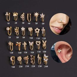 Mode micro ingelegde kubieke zirkoon U-vormige neusclip oorbeen clip populaire doorboorde neuring manchet oorrang sieraden echt 14k goud geen piercing nep body sieraden groothandel