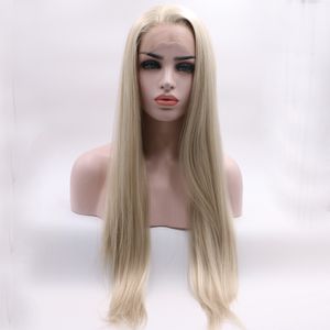 Modieuze middengedeelte blonde kleur simulatie menselijk haar kant pruik met baby haar cosplay Perruque synthetische kant pruiken voor vrouwen