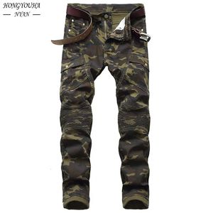 Mode militaire hommes Camouflage jean mâle mince tendance Hip Hop droit armée vert poche Cargo Denim jeunesse marque pantalon 240122