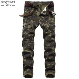 Mode militaire hommes Camouflage jean mâle mince tendance Hip Hop droit armée vert poche Cargo Denim jeunesse marque pantalon 231220
