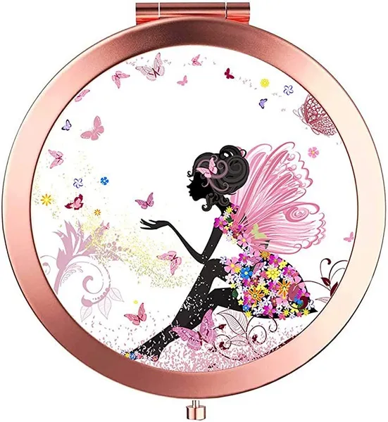 Espejos plegables de la promoción del regalo del espejo del bolsillo del maquillaje del color del oro de Rose de los mini espejos compactos de la moda