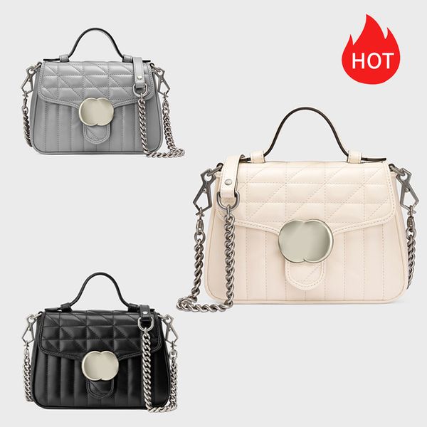 Mini poignée supérieure Fourre-tout en cuir véritable Sac à bandoulière Chaîne en métal pour femme Rabat marmont Sacs à bandoulière pour appareil photo Designer de luxe Fermeture à pression Sacs à main de mode Pochette