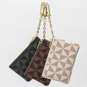 Mini portefeuille pour femmes, sac de rangement pour pièces de monnaie et clés avec chaîne, sac de rangement de luxe en cuir à carreaux de styliste, petit sac à main à fermeture éclair