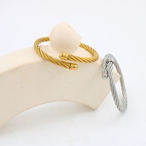 Bracelets minimalistes à la mode, fil d'acier tressé en acier inoxydable, corde torsadée, tête de perle ouverte, bijoux à main, vente en gros