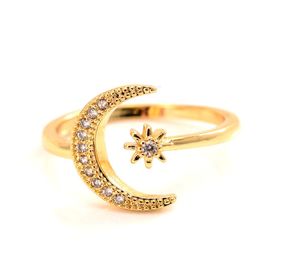 Mode Minimalistische CZ Stones Moon Star Opening 24 K KT Fijn Solid Gold GF Ring Charmante vrouwen feestjuwelen schattig cadeau3186874