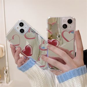 Coque de téléphone à motif miroir et cœur d'amour, étui arrière rigide antichoc en acrylique pour iPhone 13 12 11 Pro Max X XR XS Max 7 8 Plus
