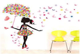Fashion Modern Girl Butterfly Wall Sticker Creative Floral Stickers Decorative Mural Child Child Rooms Stiker Decals muraux DIY QT0851501303