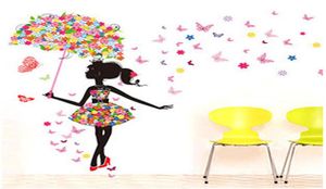 Fashion Modern Girl Butterfly Wall Sticker Creative Floral Stickers Decorative Mural Child Child Rooms Stiker Decals muraux DIY QT0854201371
