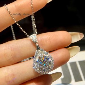 Fashion Moissanite Diamond Jewelry 5ct VVS Rose Red Water Drop Necklace Real 925 Silver Chain For Women Engagement Wedding Wedding