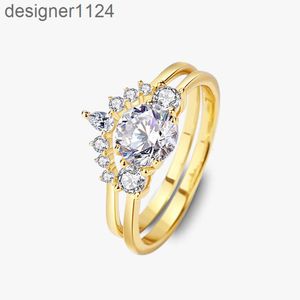 Mode Moissanite Trouwring Set Vergulde Sier Moissanite Diamond Set Vrouwen Ring Sieraden