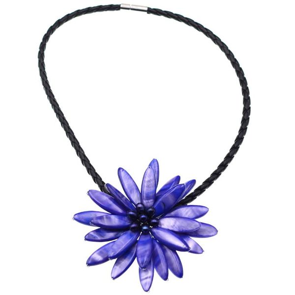 Joyería de fregona de moda, collar de gargantilla de flores de concha azul real de agua dulce Natural para gargantillas de mujer