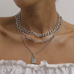 Mode multi -lay slot portret hangers kettingen voor vrouwen goud metaal cz lock ketting nieuwe design sieraden
