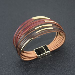 Bracelet en cuir multicouche pour femmes, boucle magnétique dorée, manchette, bijoux à la mode, volonté et sable