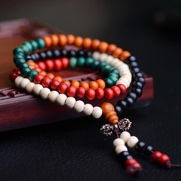 Hebras de moda multicolor 6 mm 8 mm 108 piezas de sándalo con cuentas de japa rosario oración mala pulsera tibetana budista cuentas de meditación pulseras para regalo