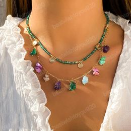Mode Multicolor Natural Stone Pendant ketting kristallen kralen kralenketen Boho Meerlagige ketting sieraden cadeau