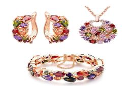 Fashion multicolour cubique zircone Boucles d'oreilles Collier Bracelet Bracelet Rose Bijoux plaqué GOLDS FEMMES GILL039S Gift11515462906659