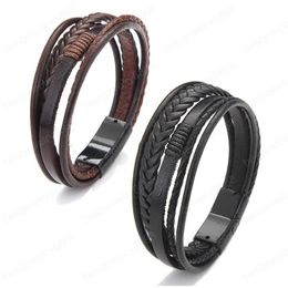 Mode Multilayer Braid Lederen Armband Magnetische Button Armbanden Polsband Bangle Manchet Dames Mannen Mode-sieraden