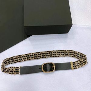 Mode multicouche perles tissage taille chaîne automne piste métal boucle ceinture noir en cuir véritable ceinture femmes accessoires géométrique C bijoux